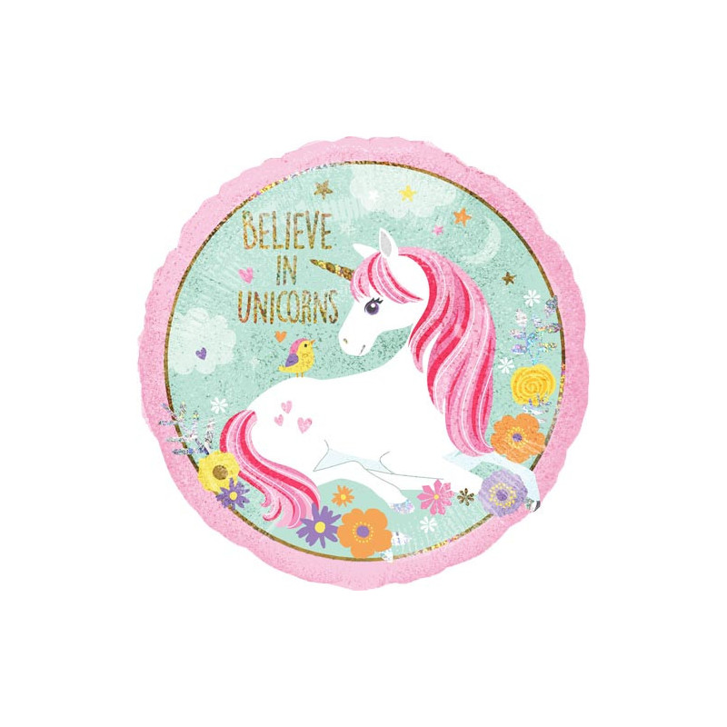Ballon alu licorne pastel et doré
