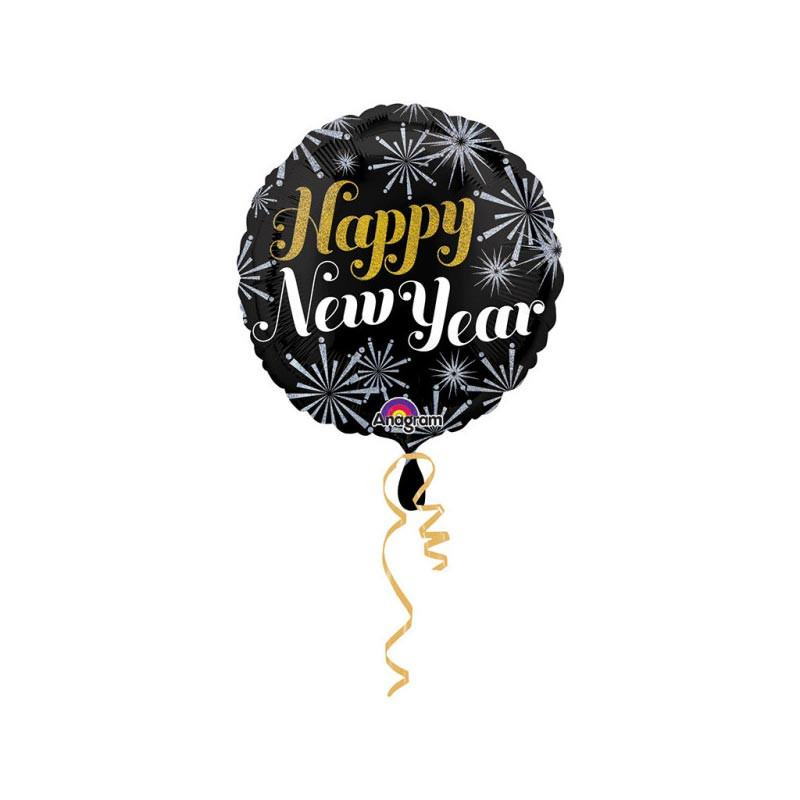 Ballon "Happy New Year" Nouvel An Noir Doré