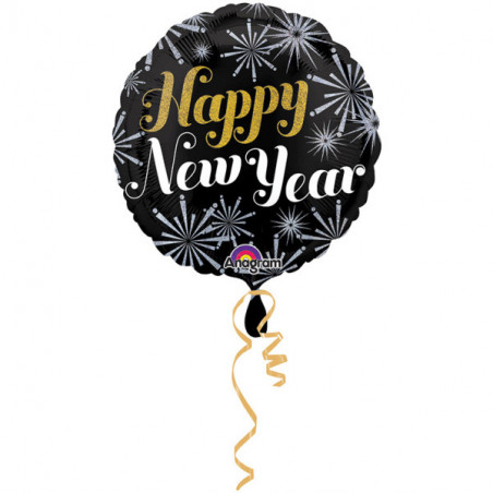 Ballon "Happy New Year" Nouvel An Noir Doré