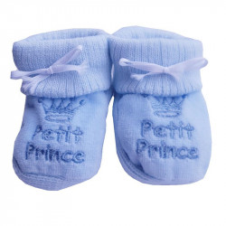 Chaussons bébé garçon maille bleue brodé Je suis un petit Prince > Babystock