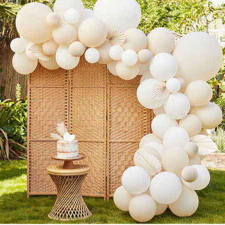 Kit Arche de Ballons Organiques Beige et Blanc nacré