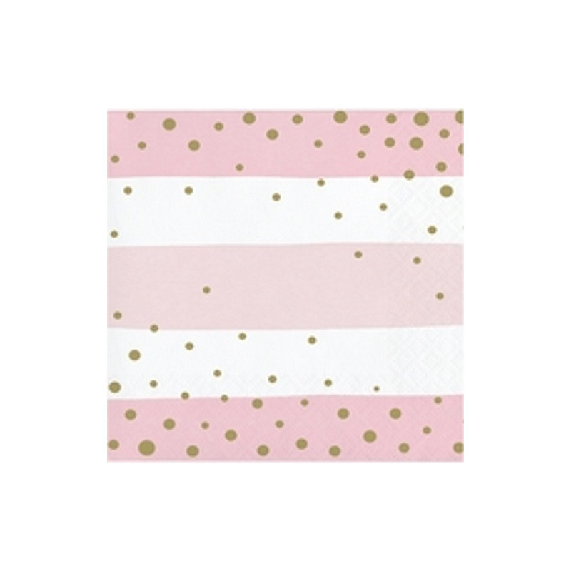20 Serviettes Cocktail Rose Pastel Rayées
