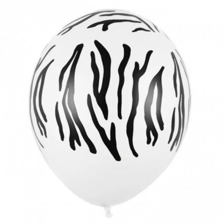 Ballons latex motif zèbre blanc et noir - décoration jungle