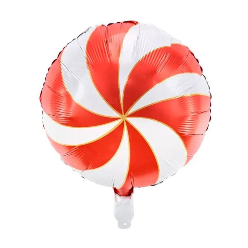 ballon alu rond spiral rouge et blanc effet candy bonbon