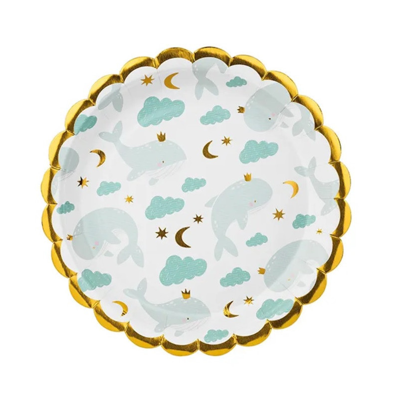 Assiettes baleine mint et doré