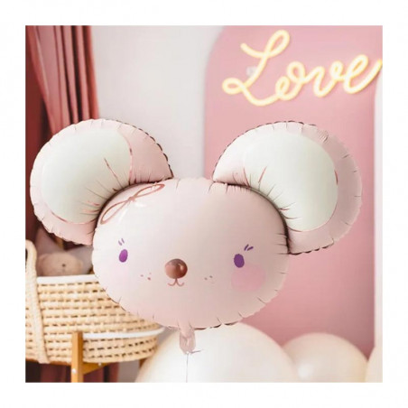 Ballon alu tête de souris rose poudré