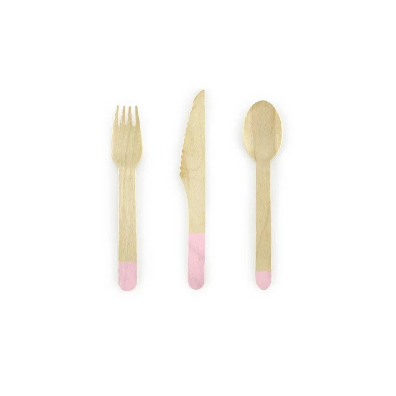 18 couverts en bois rose pastel