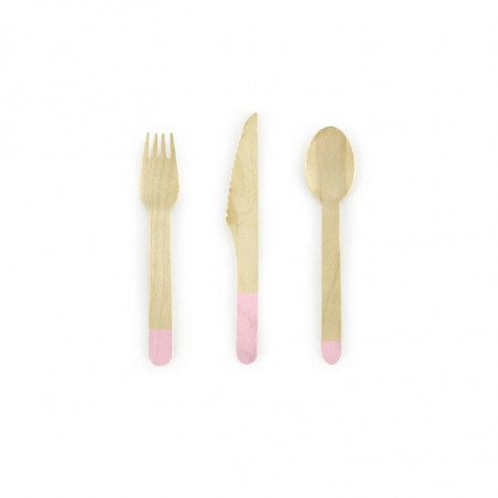 18 couverts en bois rose pastel