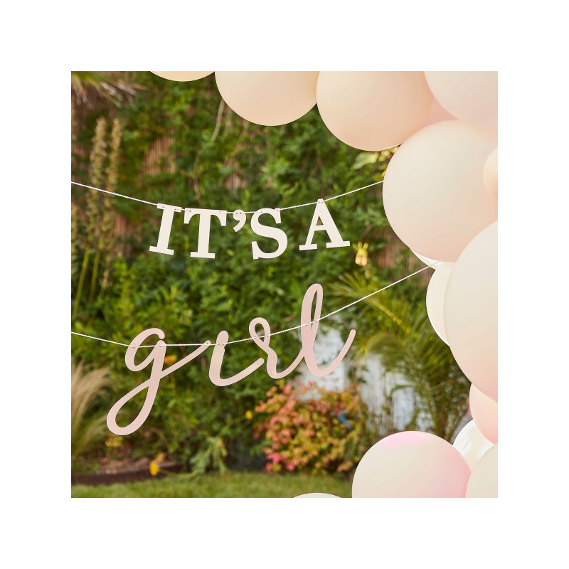 Banderole "C'est une fille" beige et rose pastel - Décoration Bébé Shower Naissance
