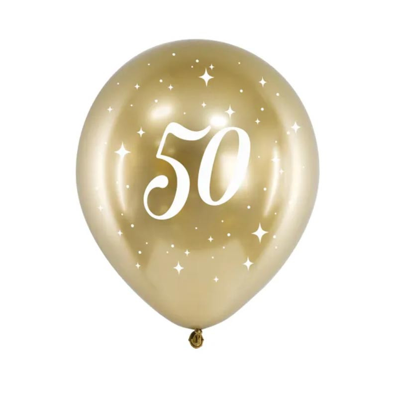 Ballons latex doré chromé 50 ans anniversaire