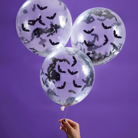 ballons confettis garnis chauves-souris noires