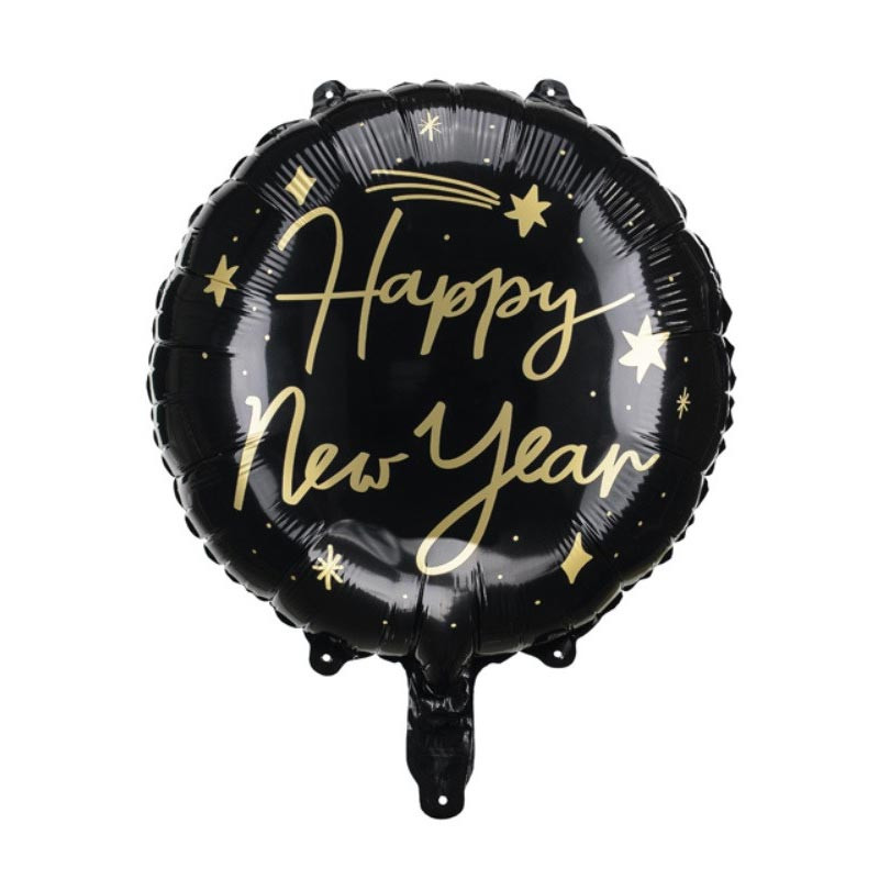 Ballon Alu Rond Noir Happy New Year Nouvel An Saint Sylvestre