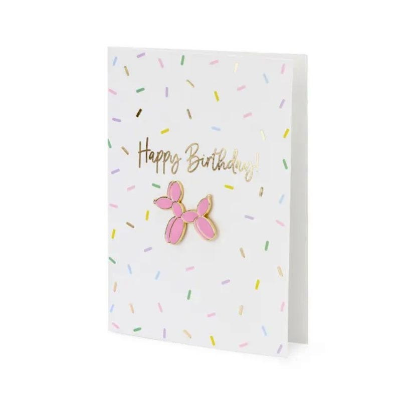 Carte d'anniversaire Balloon Designer avec un pins chien 260Q rose