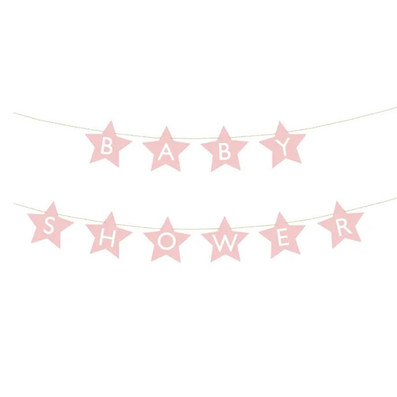 Banderole Baby Shower Rose à fanions étoiles