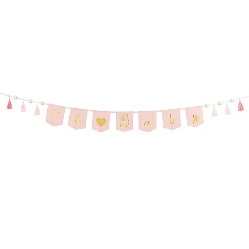 Banderole Tissu Oh Baby Brodé Rose Pastel
