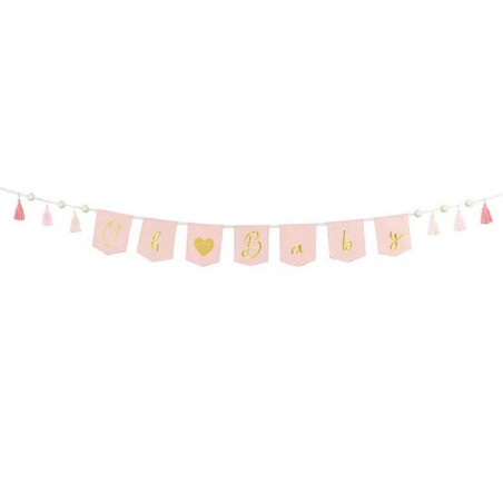 Banderole Tissu Oh Baby Brodé Rose Pastel