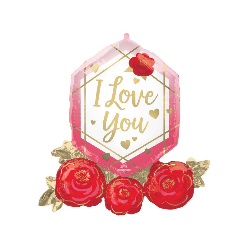 Ballon XL I love you cadre avec fleurs