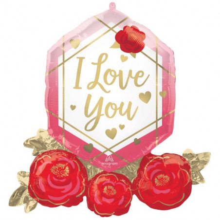 Ballon XL I love you cadre avec fleurs