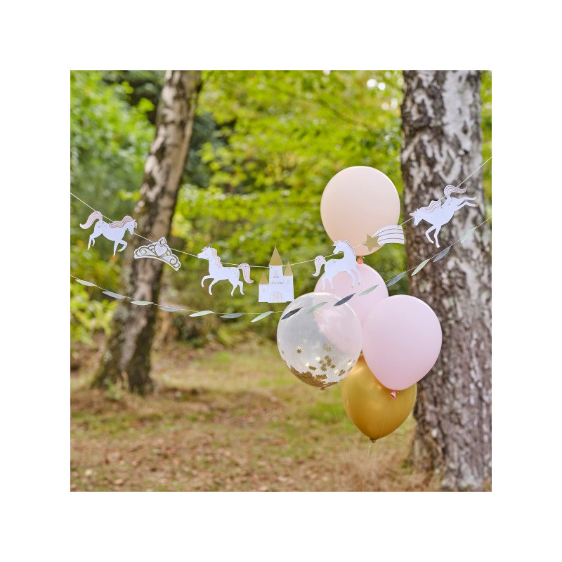 Banderole à fanions Anniversaire Princesse Rose pastel