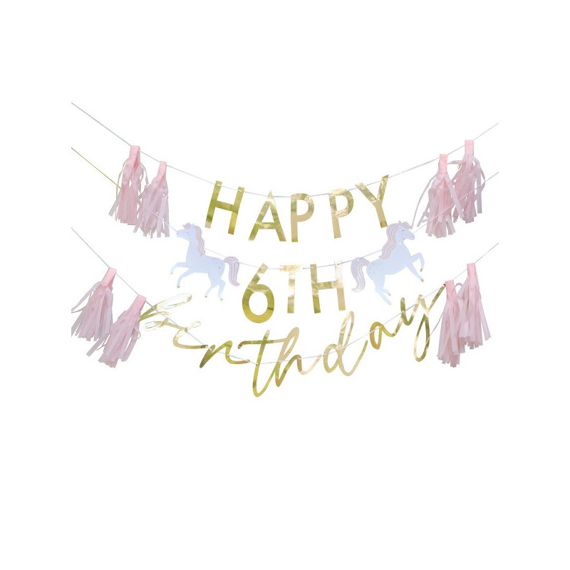 Banderole Anniversaire à Tassels Princesse Rose pastel