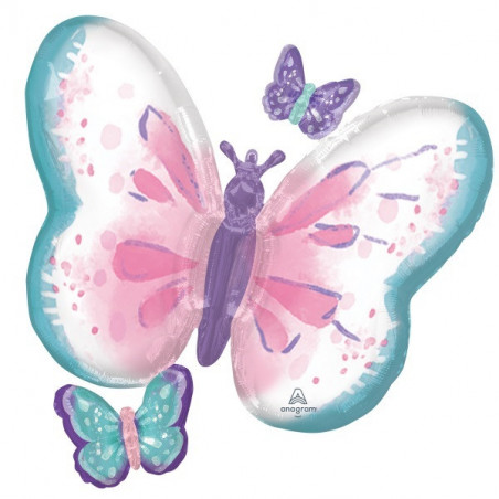 Ballon Alu Papillon Pastel rose et parme