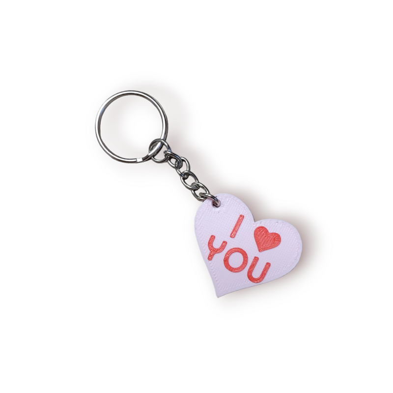 Porte-clé I love you Coeur rose et rouge Impression 3D Saint Valentin ou Mariage