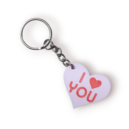 Porte-clé I love you Coeur rose et rouge Impression 3D Saint Valentin ou Mariage