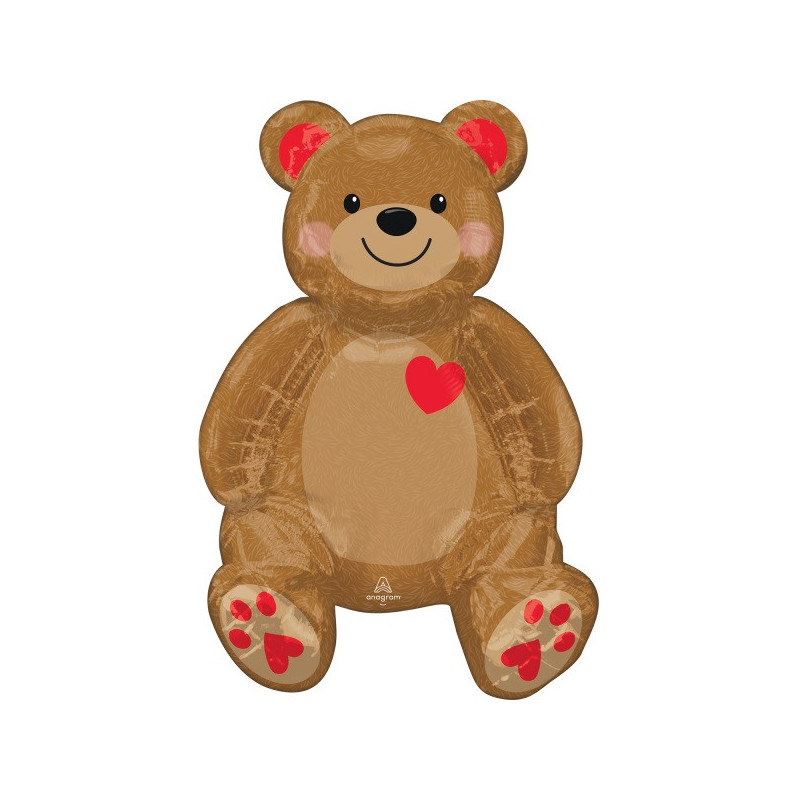 Ballon Alu Ourson Teddy XL petits coeurs rouges