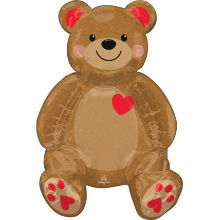 Ballon Alu Ourson Teddy XL petits coeurs rouges