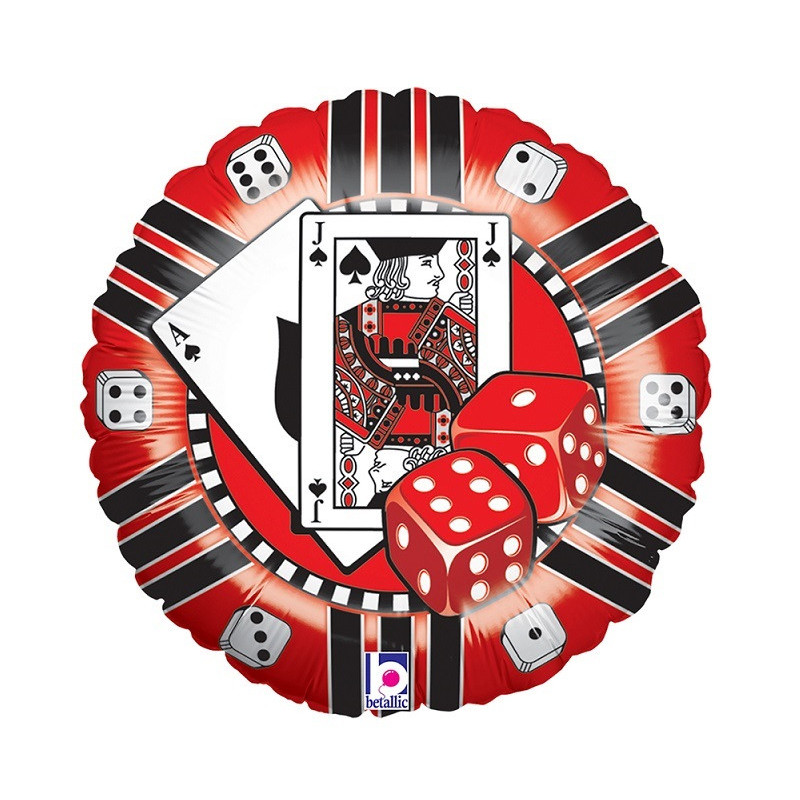 Ballon Rond Casino Rouge et Noir Cartes et Dés