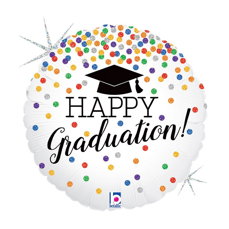 Ballon Rond Happy Graduation chapeau avec confettis
