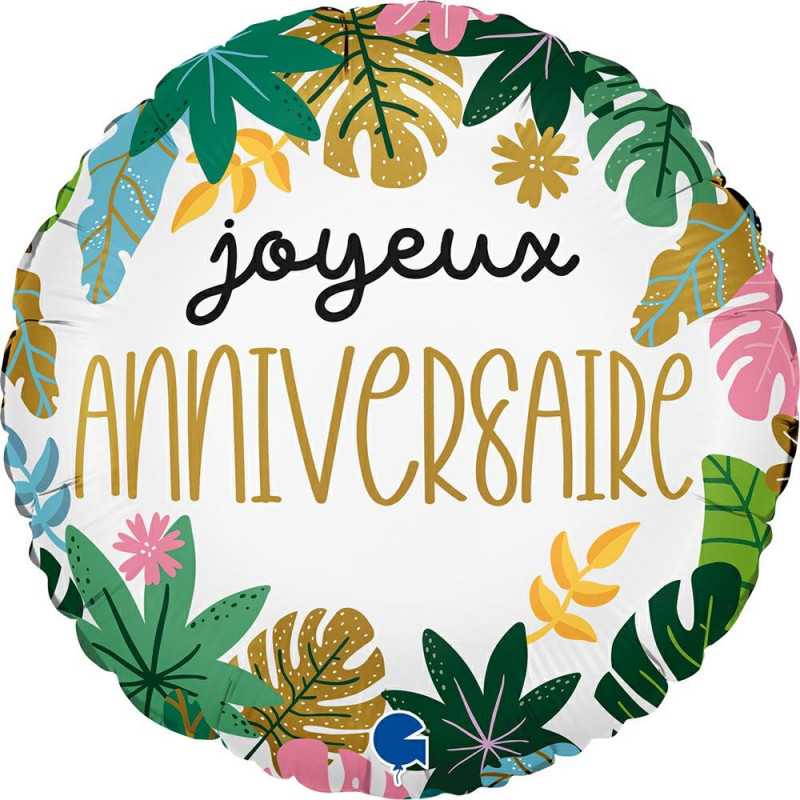 Ballon Alu Joyeux Anniversaire Tropical en français
