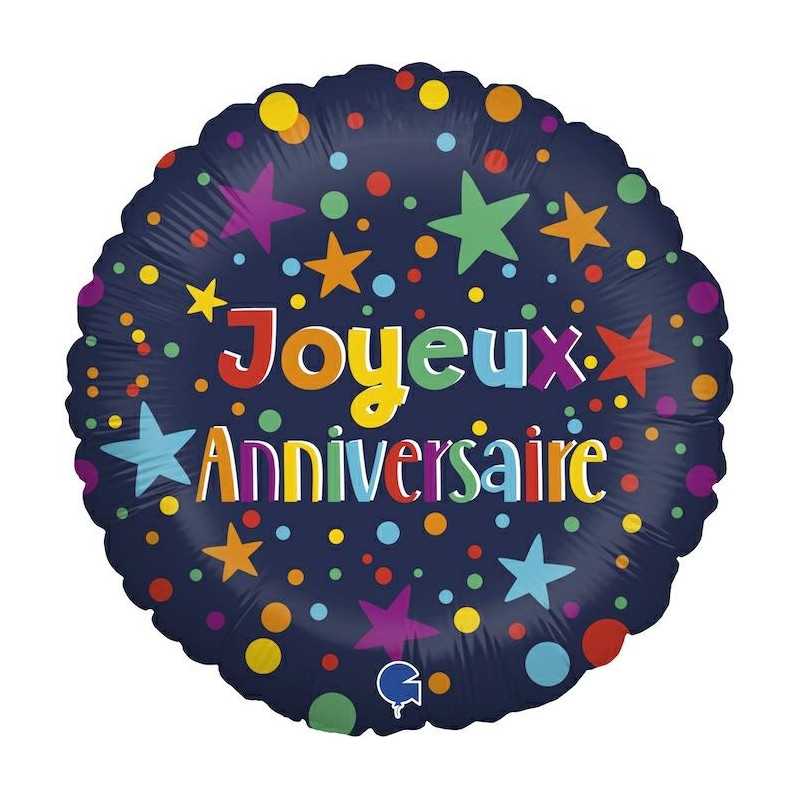 Ballon Alu Joyeux Anniversaire Bleu à Confettis