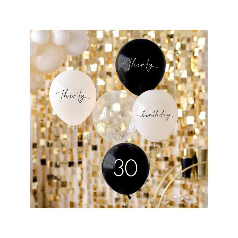 Bouquet de Ballons latex 30 ans anniversaire noir et beige