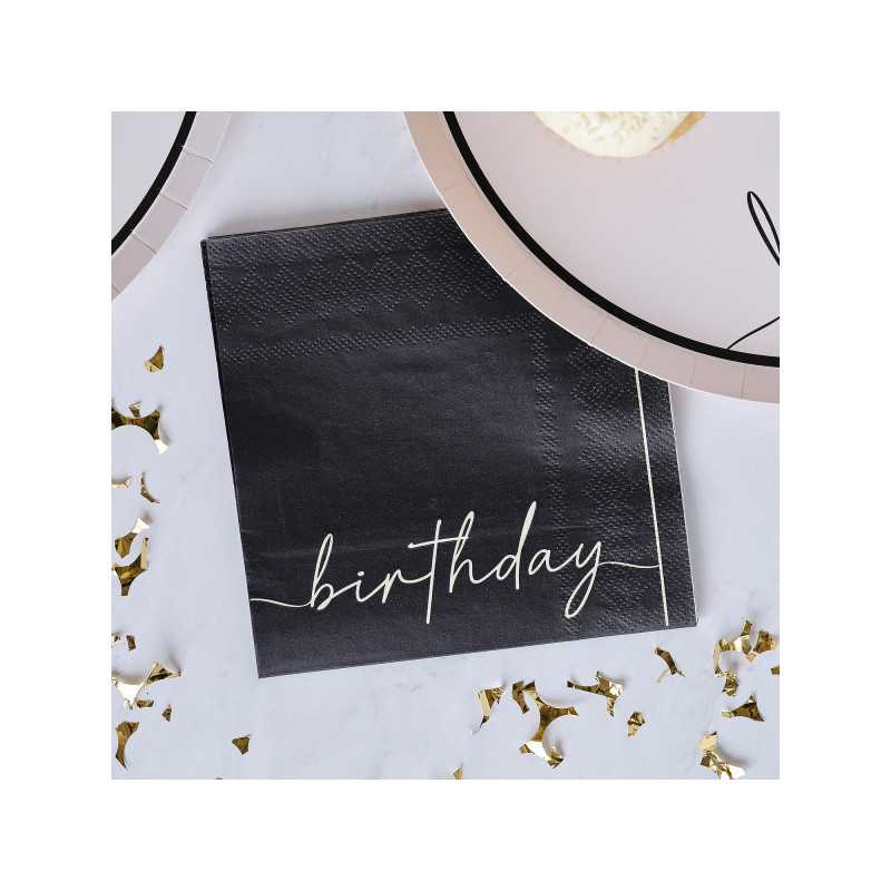 Serviettes cocktail Anniversaire Adulte noir et beige