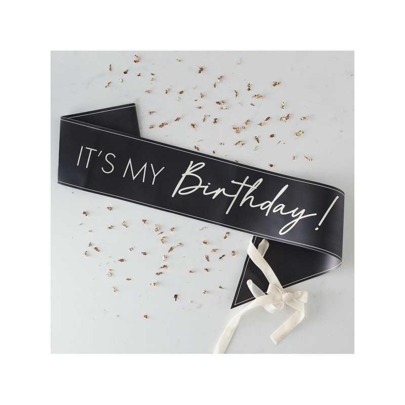 Echarpe It's my birthday Noir et Beige