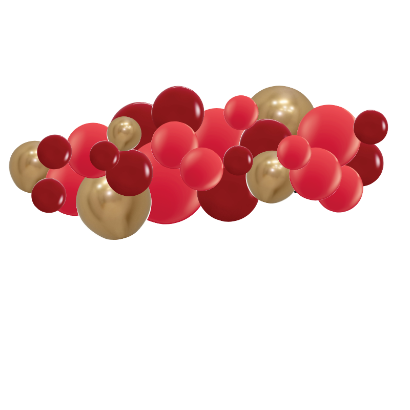 Kit Nuage de ballons rouge intense, rouge et doré chromé