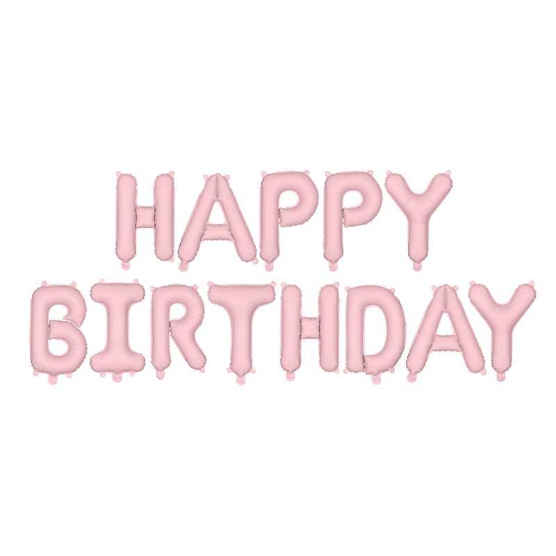 Ballons Lettres Happy Birthday Rose Clair Mat