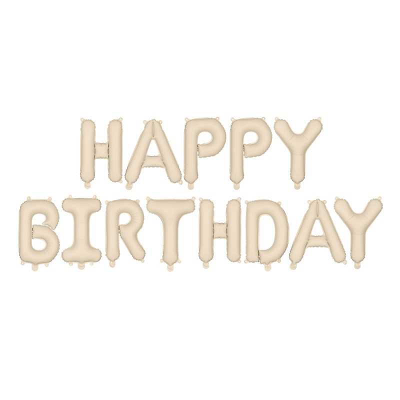 Ballons Lettres Happy Birthday Beige Mat