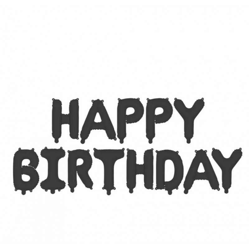 Ballons Lettres Happy Birthday Noir Mat