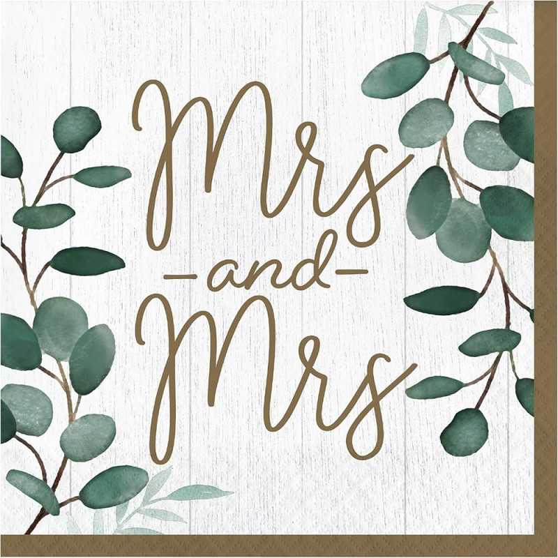 serviettes papier Mr & Mrs thème eucalyptus