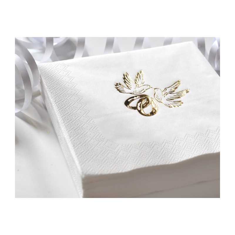 serviettes mariage colombes et alliances