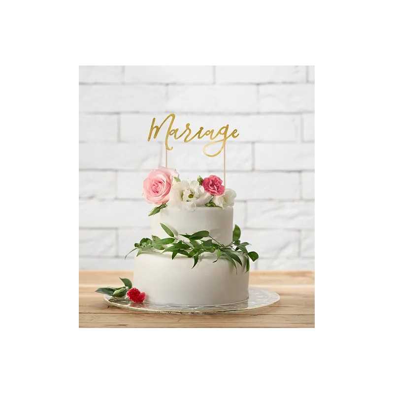 cake topper mariage en papier doré