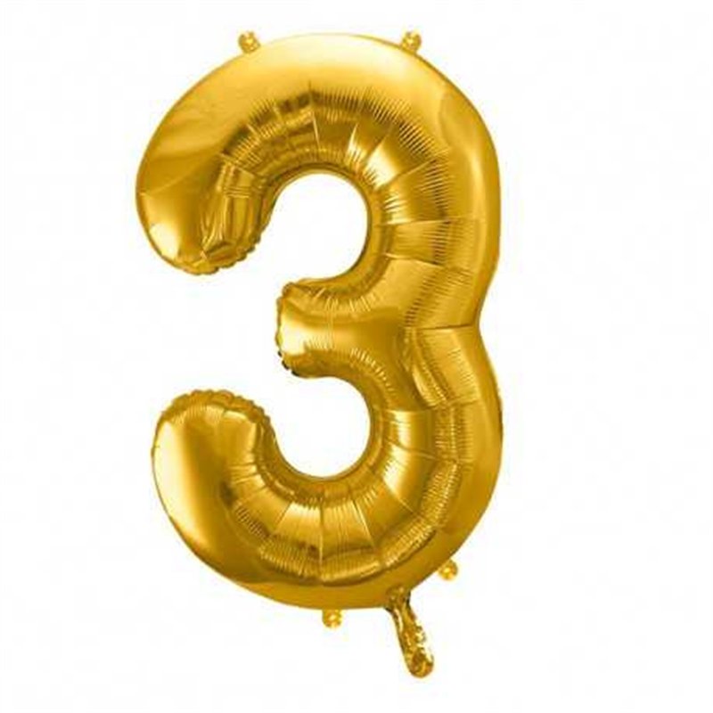 Ballon Chiffre 3 Trois – Aluminium Doré Brillant – 86 cm