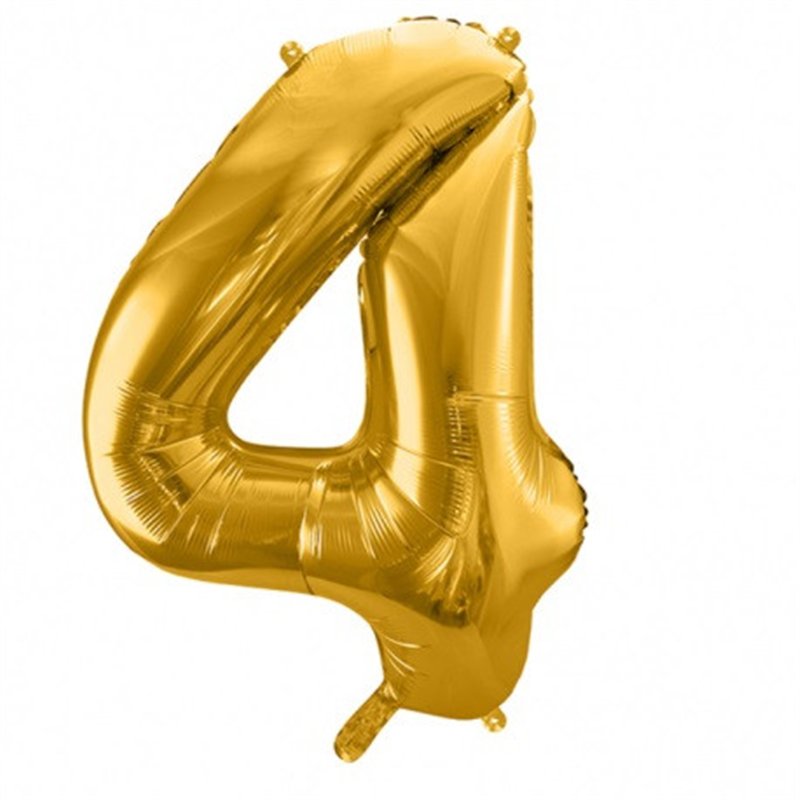 Ballon Chiffre 4 Quatre – Aluminium Doré Brillant – 86 cm
