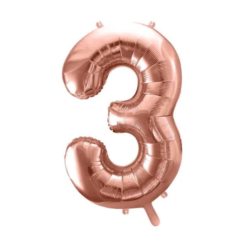 Ballon Chiffre 3 Trois – Aluminium Rose Gold Brillant – 86 cm