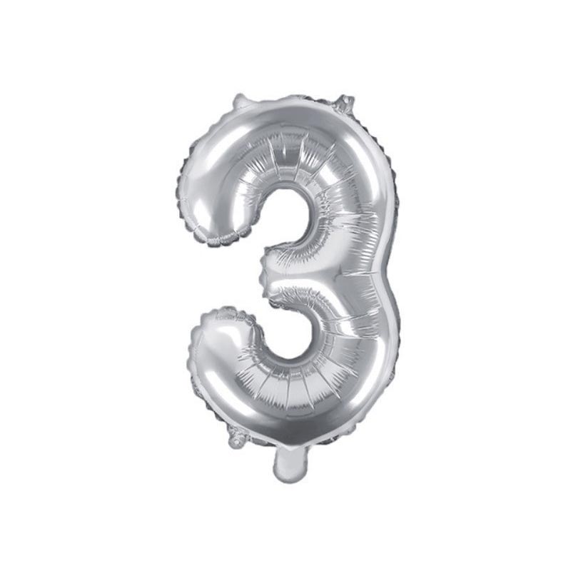 Ballon Chiffre 3 Trois – Aluminium Argent Brillant – 35cm