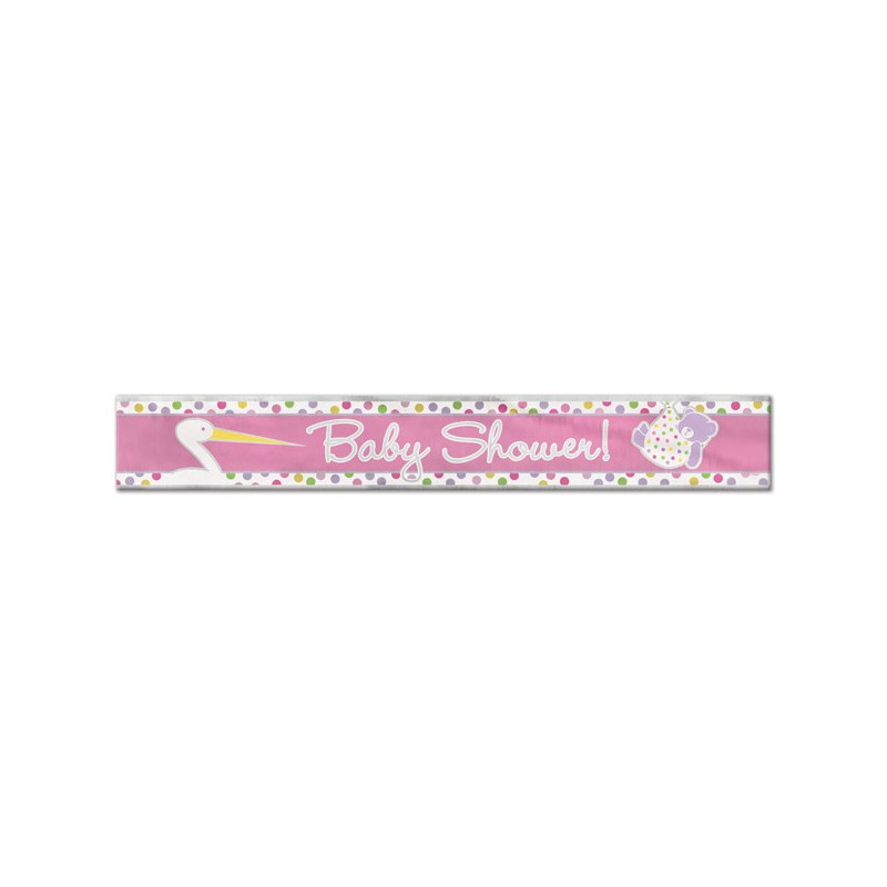 Banderole Baby Shower Cigogne Rose Naissance