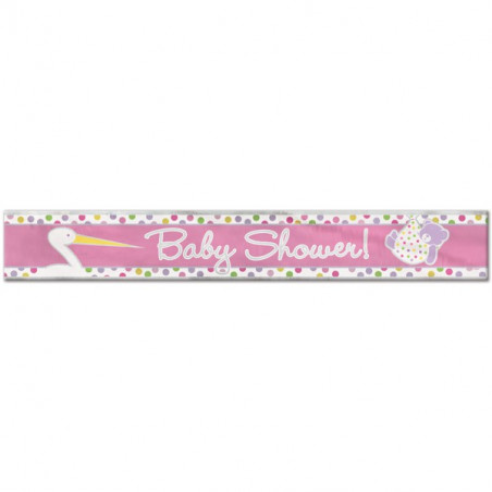 Banderole Baby Shower Cigogne Rose Naissance