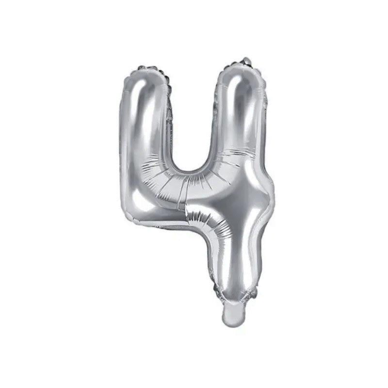 Ballon Chiffre 4 Quatre – Aluminium Argent Brillant – 35cm